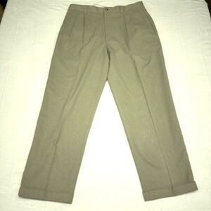 Claiborne Pleated Pants Khaki Tan Poly Blend Mens 36x30 Dress Cuffed Preppy